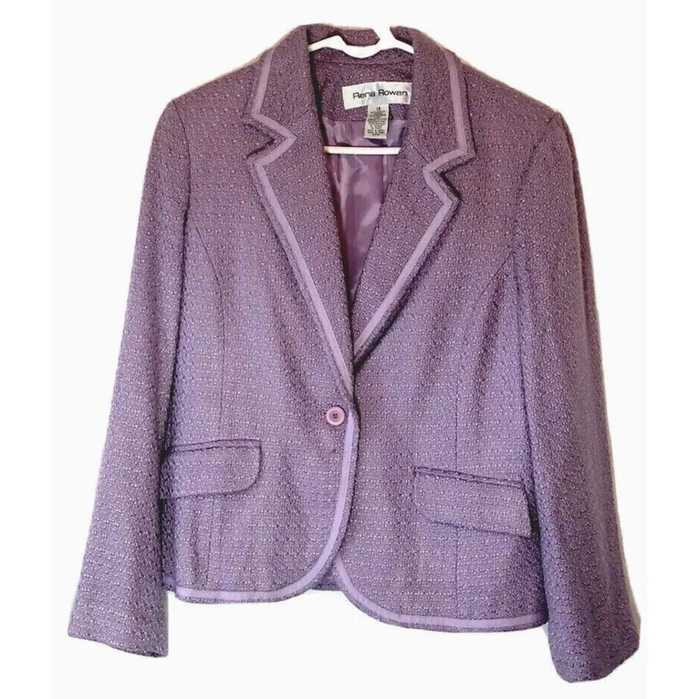 RENA Rowan Sz 14 Blazer Purple Tweed Lavish Long Sleeve One Button Front